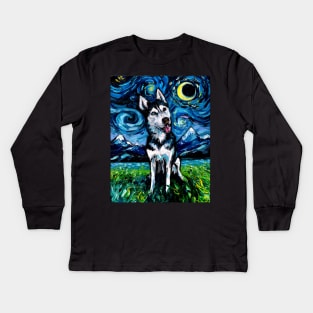 Happy Husky Night Kids Long Sleeve T-Shirt